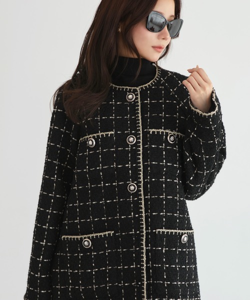 RUIRUE BOUTIQUE(ルイルエブティック)の「ファンシー ウール ツイード ノーカラー ジャケット | アウター / ウールコート / コート / ツイードジャケット / ノーカラーコート(ノーカラージャケット・レディース・オフホワイト/ピンク/ブラック・L/M)」の16枚目の写真