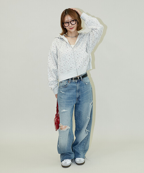 PUBLUX（パブリュクス）の「PUBLUX/パブリュクス 小花柄 クロップド フーディー　限定展開（パーカー・レディース・ネイビー/ブラック/グレー・ﾌﾘ-）」の12枚目の写真