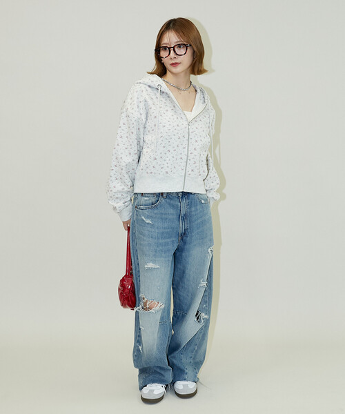 PUBLUX（パブリュクス）の「PUBLUX/パブリュクス 小花柄 クロップド フーディー　限定展開（パーカー・レディース・ネイビー/ブラック/グレー・ﾌﾘ-）」の14枚目の写真