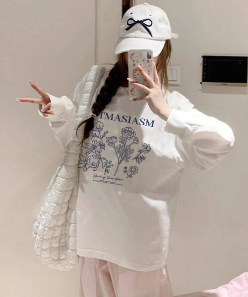almo(アルモ)の「【portulaca】花柄bigロンTee(Tシャツ/カットソー・レディース・ホワイト・FREE)」の2枚目の写真