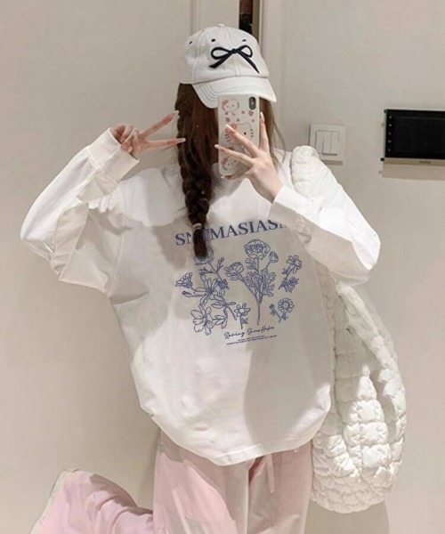 almo(アルモ)の「【portulaca】花柄bigロンTee(Tシャツ/カットソー・レディース・ホワイト・FREE)」の3枚目の写真