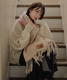 【完売商品】mideal ミックスカラーケーブルチュニック　ブラウン みなまつ mideal（マイディール）の「mix color cable tunic / ミックスカラー