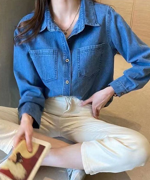 gossip!ロサンゼルス(ゴシップロサンゼルス)の「デニムシャツ(Tシャツ/カットソー・レディース・ブルー・M/L)」の4枚目の写真