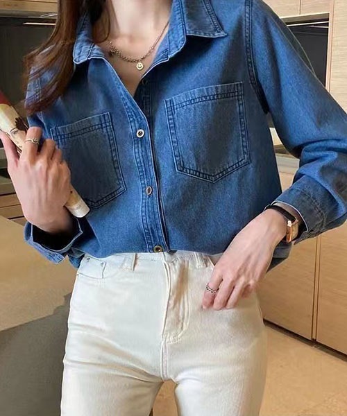 gossip!ロサンゼルス(ゴシップロサンゼルス)の「デニムシャツ(Tシャツ/カットソー・レディース・ブルー・M/L)」の5枚目の写真