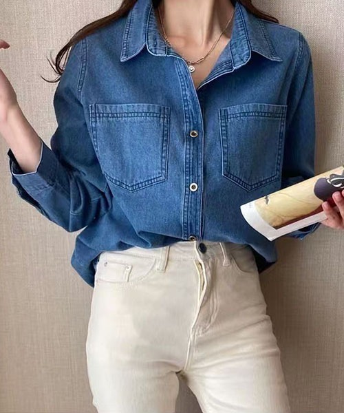 gossip!ロサンゼルス(ゴシップロサンゼルス)の「デニムシャツ(Tシャツ/カットソー・レディース・ブルー・M/L)」の6枚目の写真