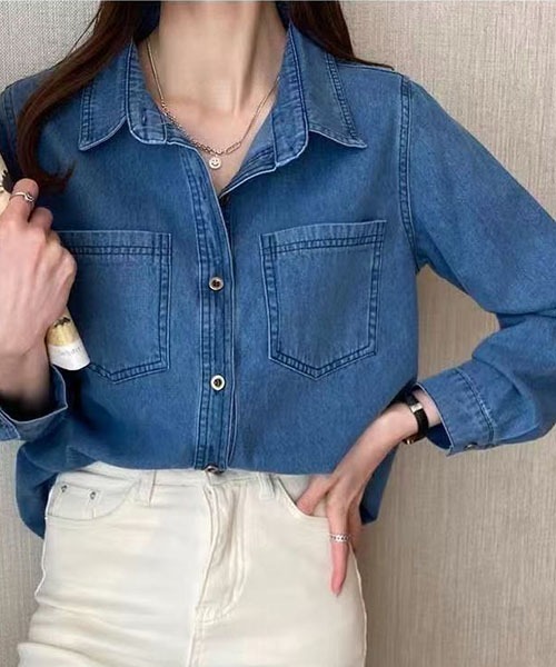 gossip!ロサンゼルス(ゴシップロサンゼルス)の「デニムシャツ(Tシャツ/カットソー・レディース・ブルー・M/L)」の8枚目の写真