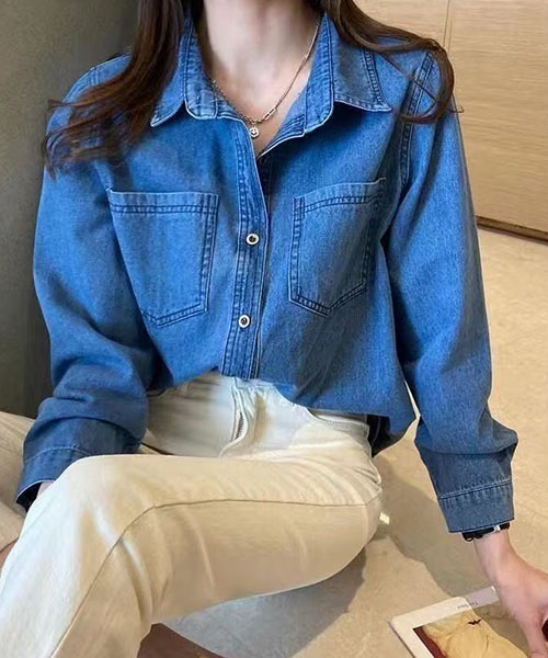 gossip!ロサンゼルス(ゴシップロサンゼルス)の「デニムシャツ(Tシャツ/カットソー・レディース・ブルー・M/L)」の9枚目の写真