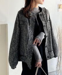 classicalelf（クラシカルエルフ）の「《daaco×クラシカルエルフコラボ》羽織るだけで華やかな存在感♪ポケットデザインコクーンツイードオーバーサイズジャケット（ノーカラージャケット・レディース）」