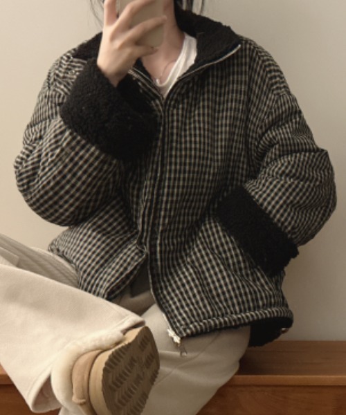 チェック柄 ボア 2WAYジップ付きジャケット（その他アウター）｜Aelina