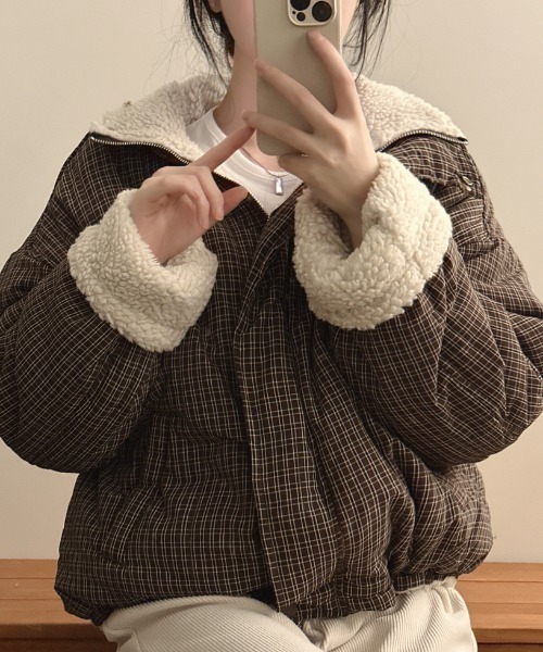セール】チェック柄 ボア 2WAYジップ付きジャケット（その他アウター