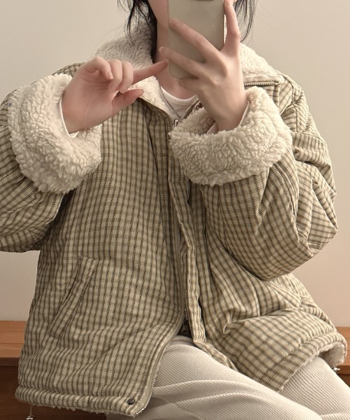 セール】チェック柄 ボア 2WAYジップ付きジャケット（その他アウター