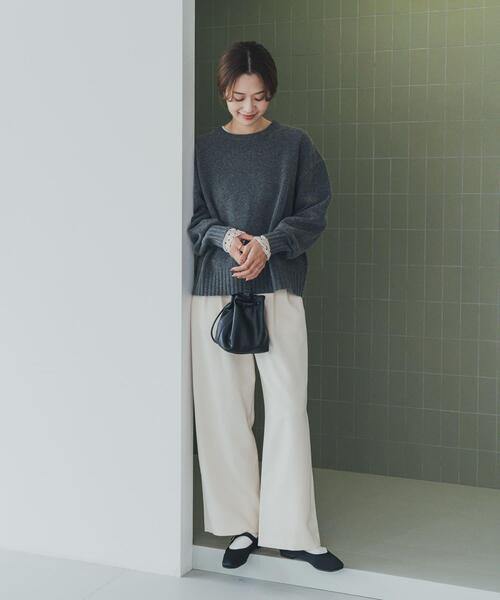 URBAN RESEARCH DOORS（アーバンリサーチドアーズ）の「ハミルトンウールクルーワイドプルオーバー（ニット/セーター・レディース・オレンジ/ミント/チャコールグレー・MEDIUM）」の4枚目の写真