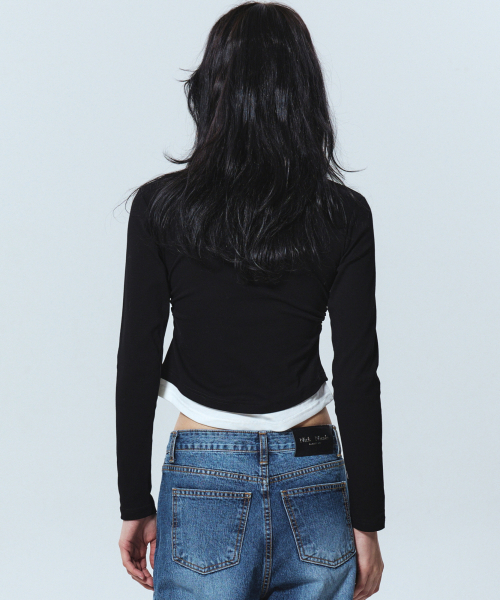 NICK&NICOLE（ニックアンドニコール）の「SHIRRING DOUBLE LAYERED TOP_BLACK（Tシャツ/カットソー・レディース・その他・LARGE/MEDIUM）」の3枚目の写真