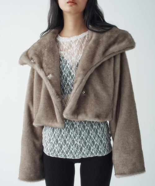 CODE A(コードエー)の「faux mink short jacket(ブルゾン・レディース・ダークブラウン/オフホワイト/グレー・00)」の4枚目の写真