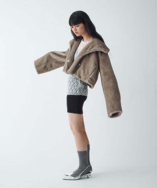 CODE A(コードエー)の「faux mink short jacket(ブルゾン・レディース・ダークブラウン/オフホワイト/グレー・00)」の5枚目の写真