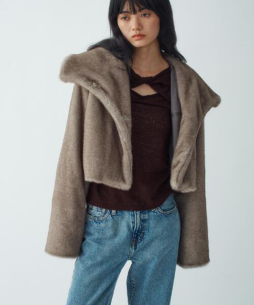 CODE A(コードエー)の「faux mink short jacket(ブルゾン・レディース・ダークブラウン/オフホワイト/グレー・00)」の6枚目の写真