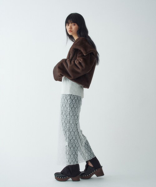 CODE A(コードエー)の「faux mink short jacket(ブルゾン・レディース・ダークブラウン/オフホワイト/グレー・00)」の13枚目の写真