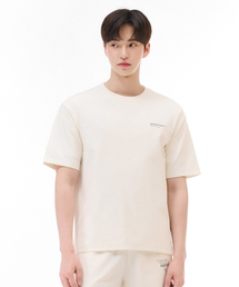 男性全版レタリング半袖Tシャツ-アイボリー