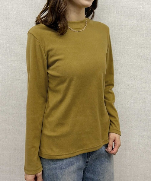 LOWO(ロワ)の「クルーネック カットソー 長袖 きれいめ レディース インナー ロンT(Tシャツ/カットソー・レディース・ラベンダー/マスタード/ホワイト/ブラウン/レッド/アイボリー/ブラック/ブルーグレー/カーキ・FREE)」の8枚目の写真