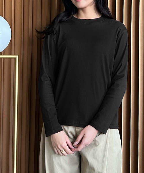 LOWO(ロワ)の「クルーネック カットソー 長袖 きれいめ レディース インナー ロンT(Tシャツ/カットソー・レディース・ラベンダー/マスタード/ホワイト/ブラウン/レッド/アイボリー/ブラック/ブルーグレー/カーキ・FREE)」の22枚目の写真