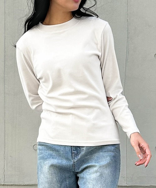 LOWO(ロワ)の「クルーネック カットソー 長袖 きれいめ レディース インナー ロンT(Tシャツ/カットソー・レディース・ラベンダー/マスタード/ホワイト/ブラウン/レッド/アイボリー/ブラック/ブルーグレー/カーキ・FREE)」の20枚目の写真