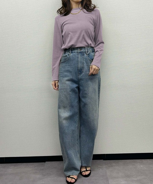 LOWO(ロワ)の「クルーネック カットソー 長袖 きれいめ レディース インナー ロンT(Tシャツ/カットソー・レディース・ラベンダー/マスタード/ホワイト/ブラウン/レッド/アイボリー/ブラック/ブルーグレー/カーキ・FREE)」の15枚目の写真