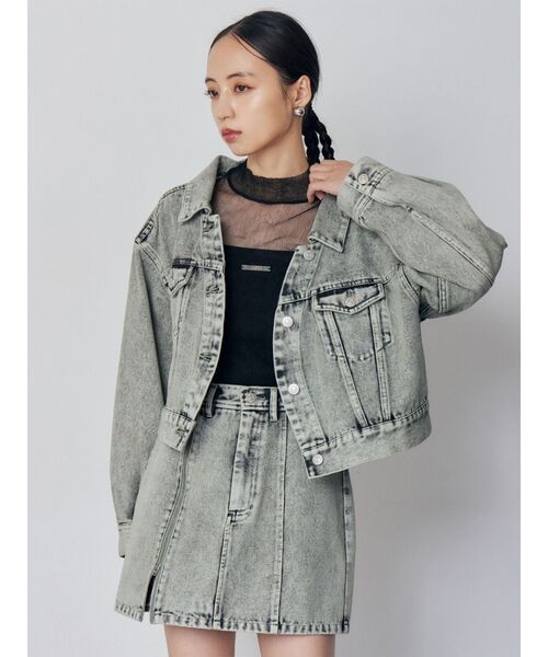 MURUA（ムルーア）の「【セットアップ対応】2wayデニムジャケット（デニムジャケット・レディース・ミント/ピンク/アイボリー/ブラック・FREE）」の8枚目の写真