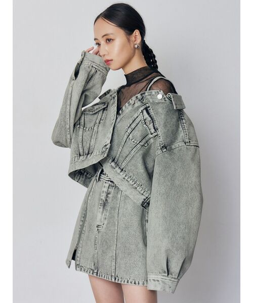 MURUA（ムルーア）の「【セットアップ対応】2wayデニムジャケット（デニムジャケット・レディース・ミント/ピンク/アイボリー/ブラック・FREE）」の14枚目の写真