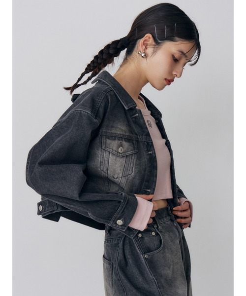 MURUA（ムルーア）の「【セットアップ対応】2wayデニムジャケット（デニムジャケット・レディース・ミント/ピンク/アイボリー/ブラック・FREE）」の9枚目の写真