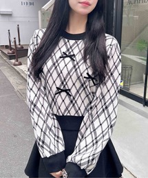 INGNI | チェック柄ジャガードリボンニット(ニット/セーター)