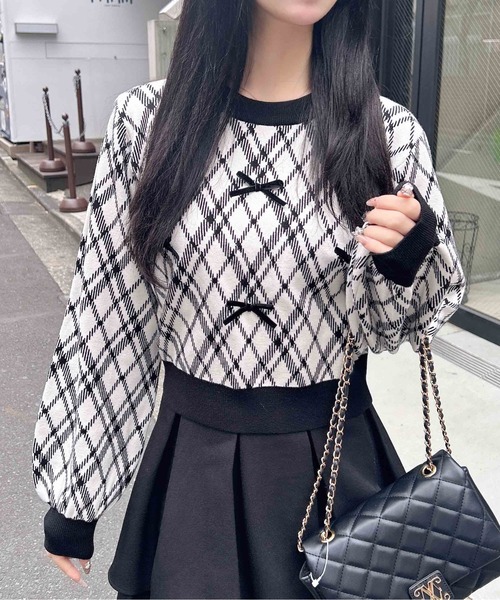 INGNI（イング）の「チェック柄ジャガードリボンニット（ニット/セーター・レディース・ホワイト×ブラック/ベージュ系その他2・M）」の4枚目の写真