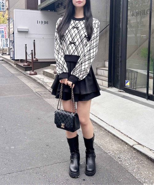 INGNI（イング）の「チェック柄ジャガードリボンニット（ニット/セーター・レディース・ホワイト×ブラック/ベージュ系その他2・M）」の7枚目の写真