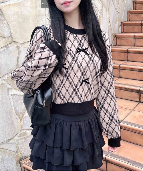 INGNI（イング）の「チェック柄ジャガードリボンニット（ニット/セーター・レディース・ホワイト×ブラック/ベージュ系その他2・M）」の9枚目の写真