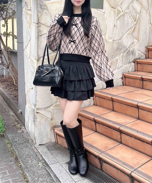 INGNI（イング）の「チェック柄ジャガードリボンニット（ニット/セーター・レディース・ホワイト×ブラック/ベージュ系その他2・M）」の14枚目の写真