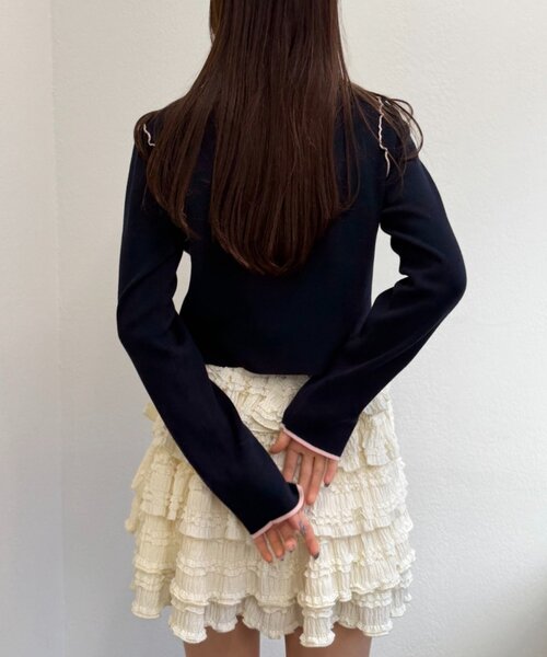 w closet（ダブルクローゼット）の「配色パイピングカーディガン（カーディガン/ボレロ・レディース・グレー/ブラウン/ネイビー/アイボリー・FREE）」の18枚目の写真