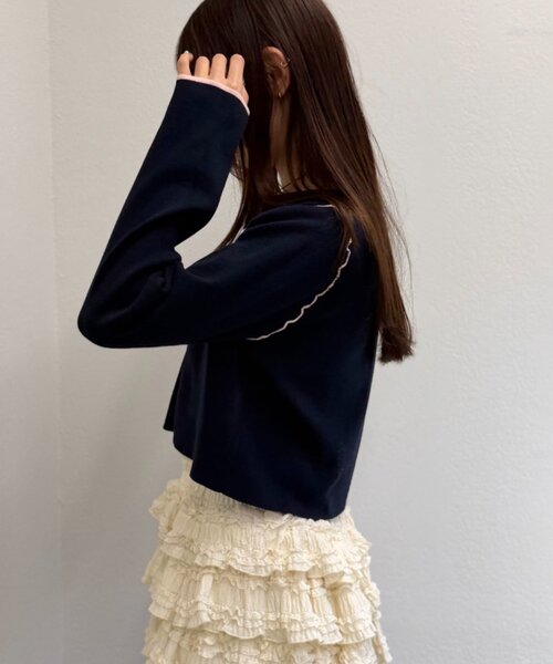 w closet（ダブルクローゼット）の「配色パイピングカーディガン（カーディガン/ボレロ・レディース・グレー/ブラウン/ネイビー/アイボリー・FREE）」の19枚目の写真