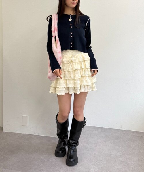 w closet（ダブルクローゼット）の「配色パイピングカーディガン（カーディガン/ボレロ・レディース・グレー/ブラウン/ネイビー/アイボリー・FREE）」の20枚目の写真