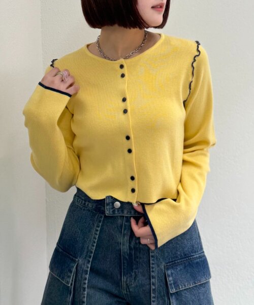 w closet（ダブルクローゼット）の「配色パイピングカーディガン（カーディガン/ボレロ・レディース・グレー/ブラウン/ネイビー/アイボリー・FREE）」の12枚目の写真