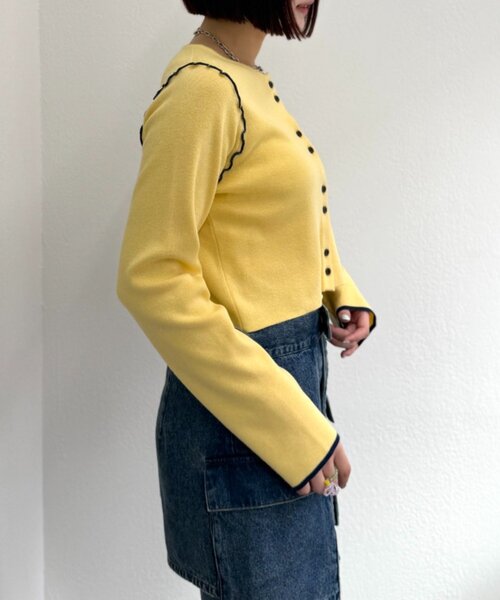 w closet（ダブルクローゼット）の「配色パイピングカーディガン（カーディガン/ボレロ・レディース・グレー/ブラウン/ネイビー/アイボリー・FREE）」の13枚目の写真