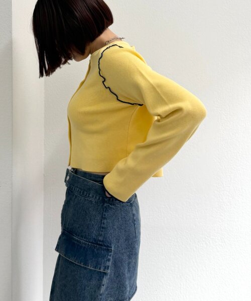 w closet（ダブルクローゼット）の「配色パイピングカーディガン（カーディガン/ボレロ・レディース・グレー/ブラウン/ネイビー/アイボリー・FREE）」の15枚目の写真