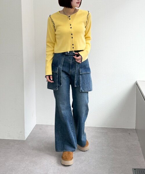 w closet（ダブルクローゼット）の「配色パイピングカーディガン（カーディガン/ボレロ・レディース・グレー/ブラウン/ネイビー/アイボリー・FREE）」の16枚目の写真