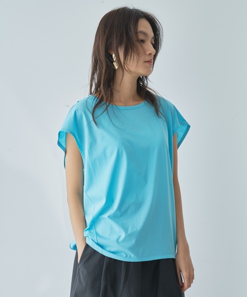 audrey and john wad(オードリーアンドジョンワッド)の「スーピマコットンシルケット天竺ノースリーブカットソー(Tシャツ/カットソー・レディース・ホワイト/ブラック/サックスブルー/オレンジ・FREE)」の5枚目の写真