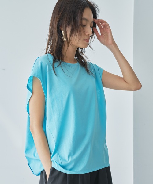 audrey and john wad(オードリーアンドジョンワッド)の「スーピマコットンシルケット天竺ノースリーブカットソー(Tシャツ/カットソー・レディース・ホワイト/ブラック/サックスブルー/オレンジ・FREE)」の6枚目の写真