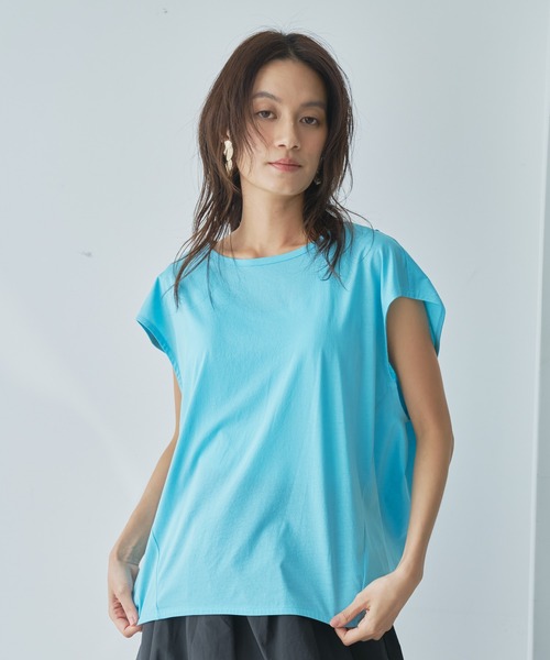 audrey and john wad(オードリーアンドジョンワッド)の「スーピマコットンシルケット天竺ノースリーブカットソー(Tシャツ/カットソー・レディース・ホワイト/ブラック/サックスブルー/オレンジ・FREE)」の7枚目の写真