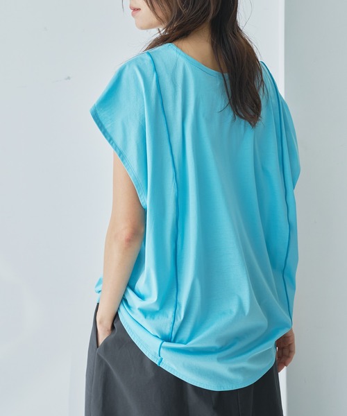 audrey and john wad(オードリーアンドジョンワッド)の「スーピマコットンシルケット天竺ノースリーブカットソー(Tシャツ/カットソー・レディース・ホワイト/ブラック/サックスブルー/オレンジ・FREE)」の11枚目の写真