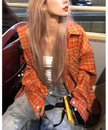 ロゴ入りヴィンテージ風チェックシャツ