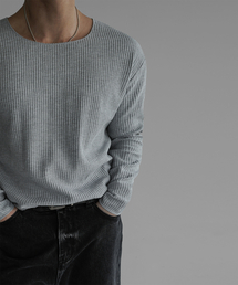 BOWLOW PRODUCT（バウロープロダクト）の「Boat Neck Waffle Crop Knit Tee [Gray]（ニット/セーター・メンズ）」