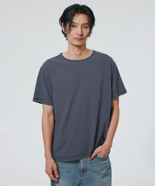 SHIRTER（シャーター）の「SOFT STRIPE T-SHIRT (NAVY SKY)（Tシャツ/カットソー・メンズ・その他・SMALL/MEDIUM/LARGE）」の5枚目の写真