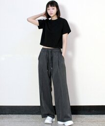 サイドワンタックストライプリアルワイドパンツチャコール(春、夏ver.)