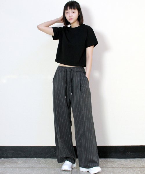DEMARC(ドゥマーク)の「サイドワンタックストライプリアルワイドパンツチャコール(春、夏ver.)(その他パンツ・レディース・その他・MEDIUM/LARGE)」の1枚目の写真